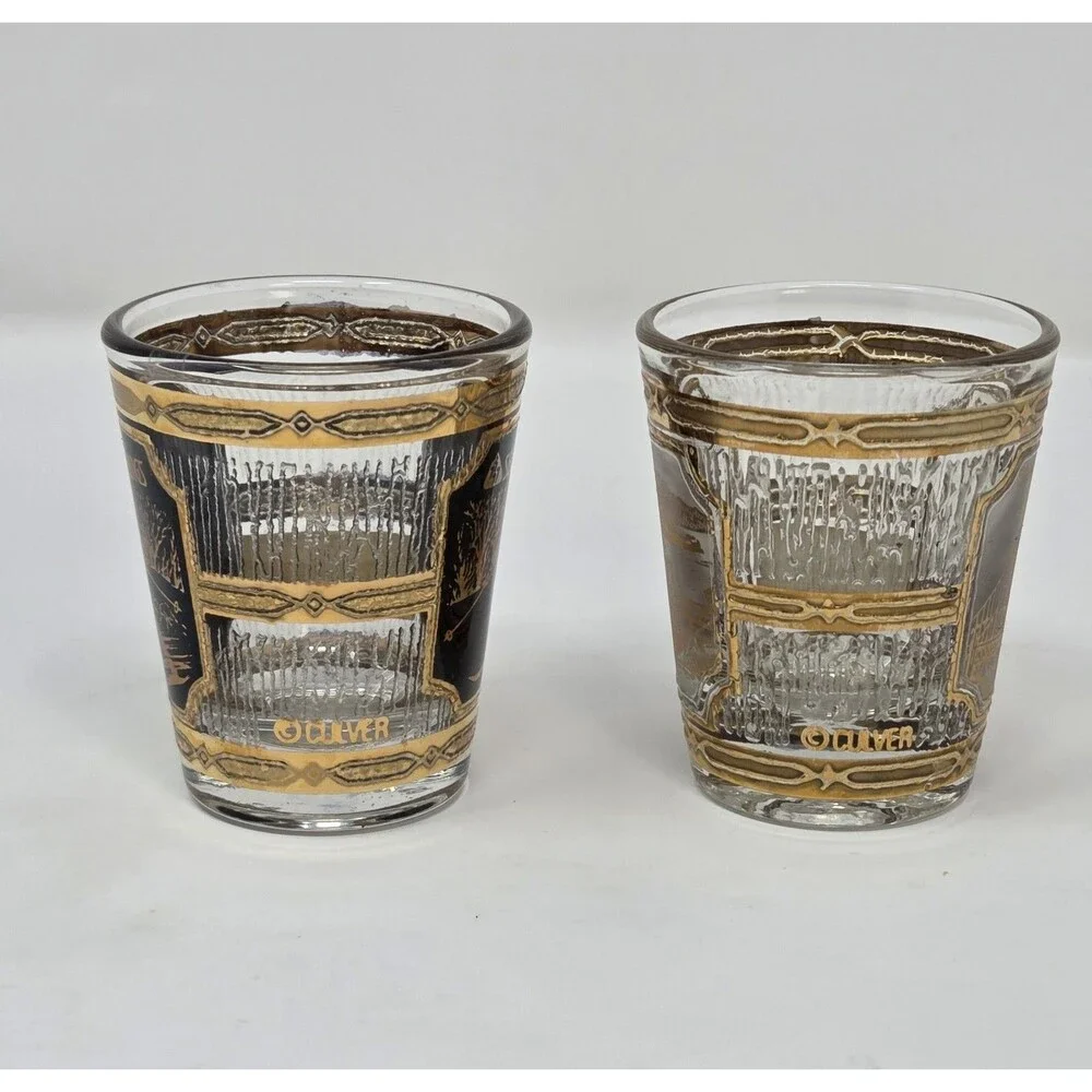 Culver 22K Gold Shot Glass Set Seven Springs San Francisco 1960s SouvenirCulver